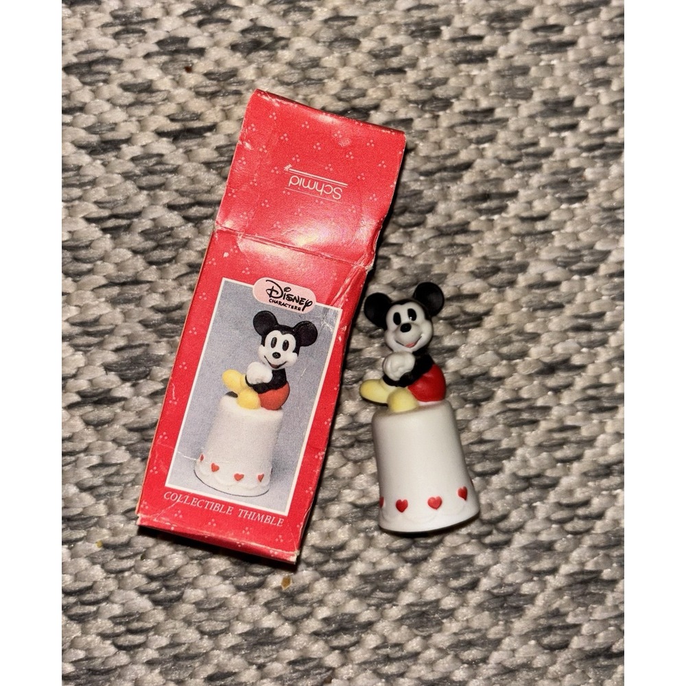 Miniature Mickey Mouse Figurine Thimble Walt Disney Schmid Label Present 2" Box